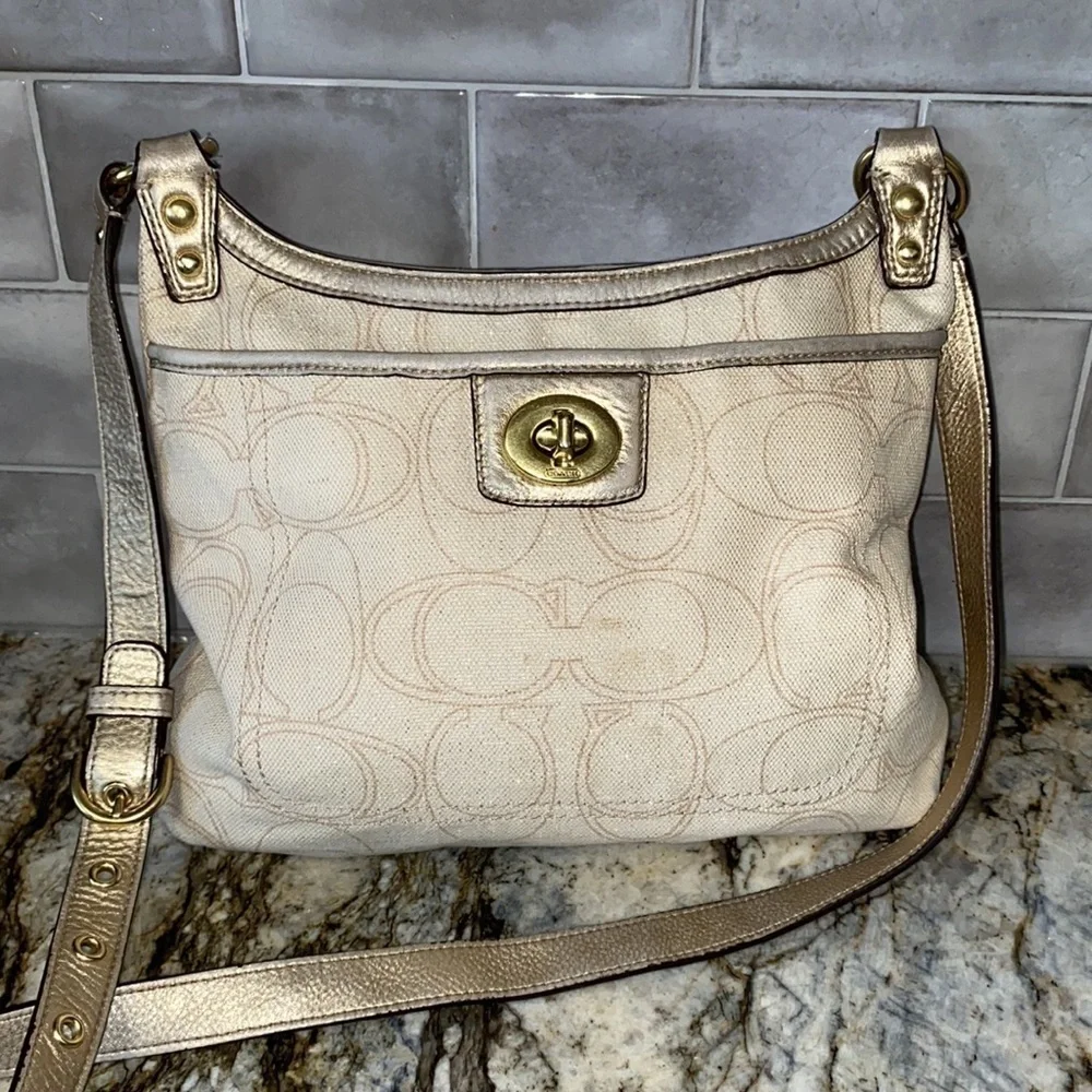 COACH Penelope Ivory Metallic Canvas Crossbody
